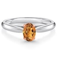 thumbnail image 1 of 925 Sterling Silver and 10K Rose Gold Prongs Orange Red Madeira Citrine Solitaire Engagement Ring for Women (0.40 Cttw, Oval 6X4MM, Gemstone Birthstone, Available in Size 5, 6, 7, 8, 9), 1 of 4