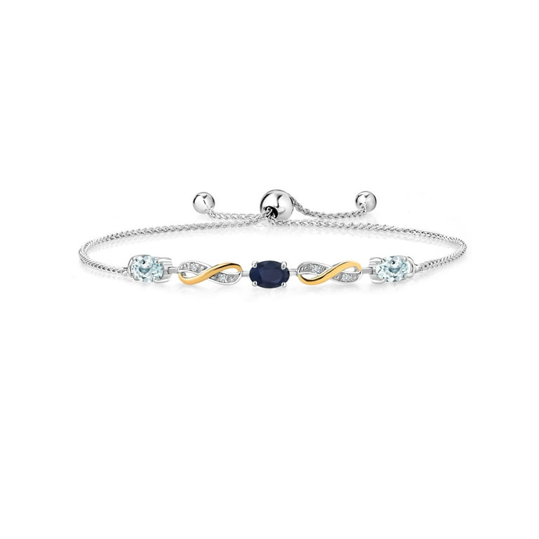 10k White Gold Aquamarine and Diamond Adjustable Bracelet 10k White Gold Aquamarine and Diamond Adjustable Bracelet