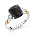 thumbnail image 1 of Gem Stone King 925 Sterling Silver and 10K Yellow Gold Black Onyx White Moissanite and Diamond Ring for Women (3.07 Cttw, 10X8MM Cushion 3.5MM Trillion Cut Gemstone Birthstone , Size 5), 1 of 3