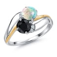 thumbnail image 1 of Gem Stone King 925 Sterling Silver and 10K Yellow Gold Black Sapphire White Simulated Opal 2 Stone and Lab Grown Diamond Accent Ring for Women (1.22 Cttw, Gemstone September Birthstone, Size 6), 1 of 4
