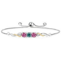 925 Sterling Silver and 10K Yellow Gold Blue Moissanite Pink Moissanite and White Lab Grown Diamond Tennis Bracelet for Women (1.52 Cttw, Gemstone Birthstone, Fully Adjustable up to 9 inch)