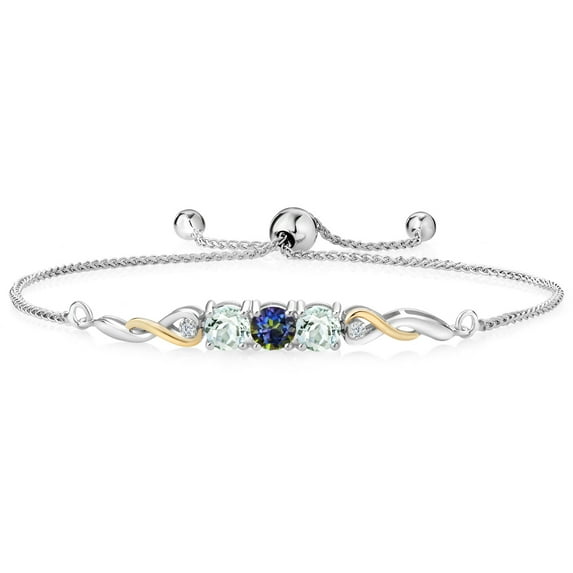 925 Sterling Silver and 10K Yellow Gold Blue Mystic Topaz Sky Blue Aquamarine and White Lab Grown Diamond Tennis Bracelet for Women (1.52 Cttw, Gemstone Birthstone, Fully Adjustable up to 9 inch)