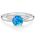 thumbnail image 1 of 925 Sterling Silver with 10K Yellow Gold Blue Simulated Opal Solitaire Engagement Ring for Women (0.30 Cttw, Gemstone October Birthstone, Round Cabochon 6MM, Available in Size 5, 6, 7, 8, 9), 1 of 4