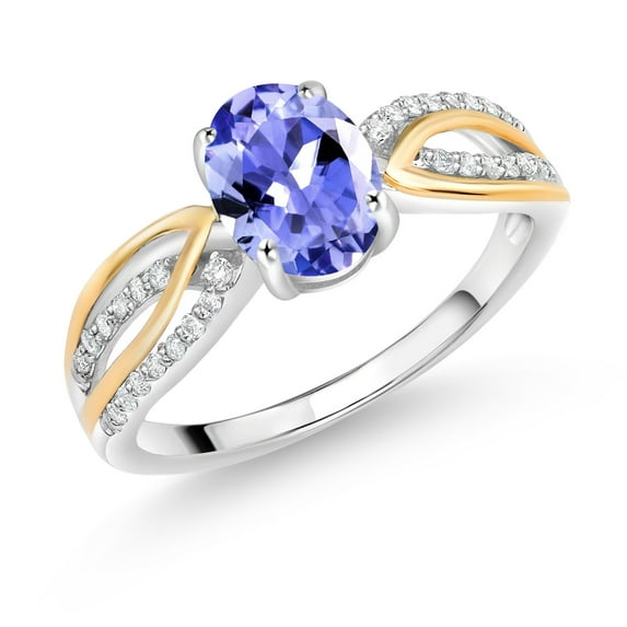 925 Sterling Silver and 10K Yellow Gold Blue Tanzanite and White Lab Grown Diamond Engagement Ring for Women (1.30 Cttw, Oval 8X6MM, Gemstone Birthstone, Available in Size 5, 6, 7, 8, 9)