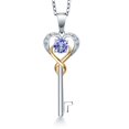 thumbnail image 1 of 925 Sterling Silver and 10K Yellow Gold Blue Tanzanite and White Lab Grown Diamond Heart and Key Pendant Necklace for Women (0.32 Cttw, Gemstone December Birthstone, with 18 inch Chain), 1 of 6