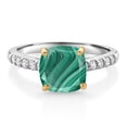 thumbnail image 1 of Gem Stone King 925 Sterling Silver and 10K Yellow Gold Green Malachite and White Lab Grown Diamond Engagement Ring for Women (3.20 Cttw, Cushion 8MM, Gemstone Birthstone, Size 7), 1 of 4