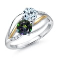 thumbnail image 1 of Gem Stone King 925 Sterling Silver and 10K Yellow Gold Green Mystic Topaz Sky Blue Topaz and White Lab Grown Diamond 2 Stone Engagement Ring for Women (1.29 Cttw, Round 5MM, , Size 9), 1 of 4