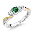 thumbnail image 1 of Gem Stone King 925 Sterling Silver and 10K Yellow Gold Green Nano Emerald and White Lab Grown Diamond 3 Stone Engagement Ring for Women (0.53 Cttw, Gemstone May Birthstone, Size 7), 1 of 6