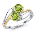 thumbnail image 1 of Gem Stone King 925 Sterling Silver and 10K Yellow Gold Green Peridot 5MM Round 2 Stone and White Lab Grown Diamond Accent Ring for Women (1.13 Cttw, Gemstone August Birthstone, Size 8), 1 of 4