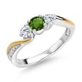 thumbnail image 1 of Gem Stone King 925 Sterling Silver and 10K Yellow Gold Green Tourmaline and White Lab Grown Diamond 3 Stone Engagement Ring for Women (0.48 Cttw, Gemstone October Birthstone, Size 6), 1 of 6