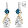thumbnail image 1 of 925 Sterling Silver & 10K Yellow Gold IGI Certified Lab Grown Diamond & London Blue Topaz Dangle Earrings for Women | 2.43 Ct | Pear Shaped Diamonds Each 1 Ct | E-F Color | VS1-VS2 Clarity, 1 of 5