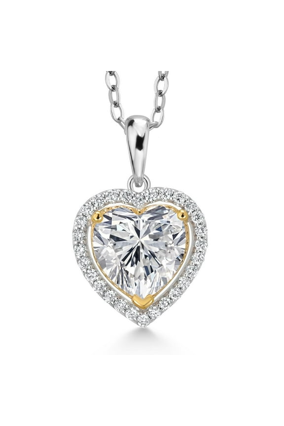 925 Sterling Silver and 10K Yellow Gold IGI Certified Lab Grown Diamond Pendant Necklace for Women | 2.28 Cttw | Heart Shape Diamond 2 Ct | E-F Color | VS1-VS2 Clarity | With 18 inch Chain