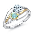 thumbnail image 1 of Gem Stone King 925 Sterling Silver and 10K Yellow Gold Mercury Mist Mystic Topaz Sky Blue Topaz and Lab Grown Diamond 2 Stone Engagement Ring for Women (1.29 Cttw, Round 5MM, , Size 8), 1 of 4