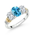 thumbnail image 1 of Gem Stone King 925 Sterling Silver and 10K Yellow Gold Oval Swiss Blue Topaz White Topaz and White Diamond 3 Stone Ring for Women (2.73 Cttw, Gemstone November Birthstone, Size 8), 1 of 3