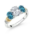 thumbnail image 1 of Gem Stone King 925 Sterling Silver and 10K Yellow Gold Oval White Topaz London Blue Topaz and White Diamond 3 Stone Ring for Women (2.73 Cttw, Gemstone November Birthstone, Size 7), 1 of 3