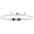 thumbnail image 1 of 925 Sterling Silver and 10K Yellow Gold Peach Morganite Blue Created Sapphire and Lab Grown Diamond Tennis Bracelet for Women (1.62 Cttw, Gemstone October Birthstone, Fully Adjustable up to 9 inch), 1 of 4