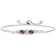 thumbnail image 1 of 925 Sterling Silver and 10K Yellow Gold Peach Morganite Purple Amethyst and White Lab Grown Diamond Tennis Bracelet for Women (1.37 Cttw, Gemstone October Birthstone, Fully Adjustable up to 9 inch), 1 of 4