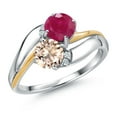 thumbnail image 1 of Gem Stone King 925 Sterling Silver and 10K Yellow Gold Peach Morganite Red Ruby 5MM Round 2 Stone and Lab Grown Diamond Accent Ring for Women (0.98 Cttw, Gemstone October Birthstone, Size 6), 1 of 4