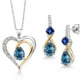 thumbnail image 1 of 925 Sterling Silver and 10K Yellow Gold Persian Blue Moissanite Blue Created Sapphire and White Lab Grown Diamond Pendant Necklace Earrings Set for Women (4.18 Cttw, with 18 inch Chain), 1 of 3