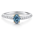 thumbnail image 1 of Gem Stone King 925 Sterling Silver and 10K Yellow Gold Persian Blue Moissanite and White Lab Grown Diamond Engagement Ring for Women (0.63 Cttw, Oval 6X4MM, Gemstone Birthstone, Size 8), 1 of 4