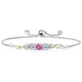 thumbnail image 1 of 925 Sterling Silver and 10K Yellow Gold Pink Created Sapphire Topaz and White Lab Grown Diamond Tennis Bracelet for Women (1.97 Cttw, Gemstone September Birthstone, Fully Adjustable up to 9 inch), 1 of 4