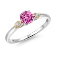 thumbnail image 1 of 925 Sterling Silver and 10K Yellow Gold Pink Created Sapphire and White Lab Grown Diamond 3 Stone Engagement Ring for Women (0.58 Cttw, Round September Birthstone, Available in Size 5,6,7,8,9), 1 of 4