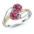thumbnail image 1 of Gem Stone King 925 Sterling Silver and 10K Yellow Gold Pink Tourmaline 5MM Round 2 Stone and White Lab Grown Diamond Accent Ring for Women (1.07 Cttw, Gemstone October Birthstone, Size 6), 1 of 4