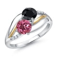 thumbnail image 1 of Gem Stone King 925 Sterling Silver and 10K Yellow Gold Pink Tourmaline Black Sapphire and Lab Grown Diamond 2 Stone Engagement Ring for Women (1.25 Cttw, Round, October Birthstone, Size 9), 1 of 4