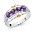 thumbnail image 1 of 925 Sterling Silver and 10K Yellow Gold Purple Amethyst and White Lab Grown Diamond 4-Stone Wedding Band Ring for Women (1.05 Cttw, Gemstone February Birthstone, Available in Size 5, 6, 7, 8, 9), 1 of 4