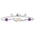 thumbnail image 1 of 925 Sterling Silver and 10K Yellow Gold Purple Amethyst and White Lab Grown Diamond Tennis Bracelet for Women (0.86 Cttw, Gemstone Birthstone, Heart Shape 5MM, Fully Adjustable up to 9 inch), 1 of 3