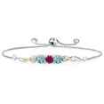 thumbnail image 1 of 925 Sterling Silver and 10K Yellow Gold Red Created Ruby Blue Zircon and White Lab Grown Diamond Tennis Bracelet for Women (2.72 Cttw, Gemstone July Birthstone, Fully Adjustable up to 9 inch), 1 of 4