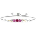 thumbnail image 1 of 925 Sterling Silver and 10K Yellow Gold Red Created Ruby Pink Created Sapphire and Lab Grown Diamond Tennis Bracelet for Women (2.12 Cttw, Gemstone July Birthstone, Fully Adjustable up to 9 inch), 1 of 4