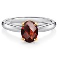 thumbnail image 1 of 925 Sterling Silver and 10K Yellow Gold Red Garnet Solitaire Engagement Ring for Women (1.53 Cttw, Oval Checkerboard 8X6MM, Gemstone January Birthstone, Available in Size 5, 6, 7, 8, 9), 1 of 4