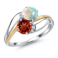 thumbnail image 1 of Gem Stone King 1.53 Cttw Red Garnet White Simulated Opal and Lab Grown Diamond 2-Stone Ring for Women | 925 Sterling Silver and 10K Yellow Gold | Wedding Engagement Anniversary Promise Ring | Size 7, 1 of 4