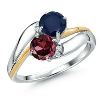 Gem Stone King 925 Sterling Silver and 10K Yellow Gold Red Rhodolite Garnet Blue Sapphire 2 Stone and Lab Grown Diamond Accent Ring for Women (1.23 Cttw, Gemstone January Birthstone, Size 5)
