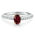 thumbnail image 1 of Gem Stone King 925 Sterling Silver and 10K Yellow Gold Red Rhodolite Garnet and White Lab Grown Diamond Engagement Ring for Women (0.68 Cttw, Oval 6X4MM, Gemstone January Birthstone, Size 8), 1 of 4