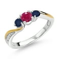 thumbnail image 1 of Gem Stone King 925 Sterling Silver and 10K Yellow Gold Red Ruby Blue Sapphire and White Lab Grown Diamond 3 Stone Engagement Ring for Women (0.68 Cttw, Gemstone July Birthstone, Size 9), 1 of 3