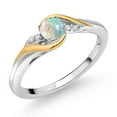 thumbnail image 1 of Gem Stone King 925 Sterling Silver and 10K Yellow Gold Round Cabochon White Simulated Opal and White Lab Grown Diamond Engagement Ring for Women (0.28 Cttw, Gemstone Birthstone, Size 6), 1 of 5