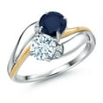 thumbnail image 1 of Gem Stone King 925 Sterling Silver and 10K Yellow Gold Sky Blue Aquamarine Blue Sapphire 2 Stone and Lab Grown Diamond Accent Ring for Women (1.13 Cttw, Gemstone March Birthstone, Size 5), 1 of 4