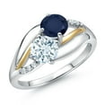 thumbnail image 1 of Gem Stone King 925 Sterling Silver and 10K Yellow Gold Sky Blue Aquamarine Blue Sapphire and Lab Grown Diamond 2 Stone Engagement Ring for Women (1.14 Cttw, Round, March Birthstone, Size 7), 1 of 4