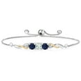 thumbnail image 1 of 925 Sterling Silver and 10K Yellow Gold Sky Blue Aquamarine Blue Sapphire and White Lab Grown Diamond Tennis Bracelet for Women (1.72 Cttw, Gemstone March Birthstone, Fully Adjustable up to 9 inch), 1 of 4