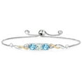 thumbnail image 1 of 925 Sterling Silver and 10K Yellow Gold Sky Blue Aquamarine Swiss Blue Topaz and White Lab Grown Diamond Tennis Bracelet for Women (1.82 Cttw, Gemstone March Birthstone, Fully Adjustable up to 9 inch), 1 of 4