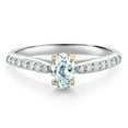 thumbnail image 1 of Gem Stone King 925 Sterling Silver and 10K Yellow Gold Sky Blue Aquamarine and White Lab Grown Diamond Engagement Ring for Women (0.68 Cttw, Oval 6X4MM, Gemstone March Birthstone, Size 7), 1 of 4
