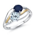 thumbnail image 1 of Gem Stone King 925 Sterling Silver and 10K Yellow Gold Sky Blue Topaz Blue Sapphire and Lab Grown Diamond 2 Stone Engagement Ring for Women (1.34 Cttw, Round, November Birthstone, Size 7), 1 of 4