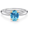 thumbnail image 1 of 925 Sterling Silver and 10K Yellow Gold Swiss Blue Topaz Solitaire Engagement Ring for Women (1.30 Cttw, Oval Checkerboard 8X6MM, Gemstone November Birthstone, Available in Size 5, 6, 7, 8, 9), 1 of 4