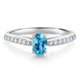thumbnail image 1 of Gem Stone King 925 Sterling Silver and 10K Yellow Gold Swiss Blue Topaz and White Lab Grown Diamond Engagement Ring for Women (0.73 Cttw, Oval 6X4MM, Gemstone November Birthstone, Size 9), 1 of 4