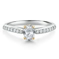 thumbnail image 1 of Gem Stone King 925 Sterling Silver and 10K Yellow Gold White Topaz and White Lab Grown Diamond Engagement Ring for Women (0.78 Cttw, Oval 6X4MM, Gemstone November Birthstone, Size 6), 1 of 4