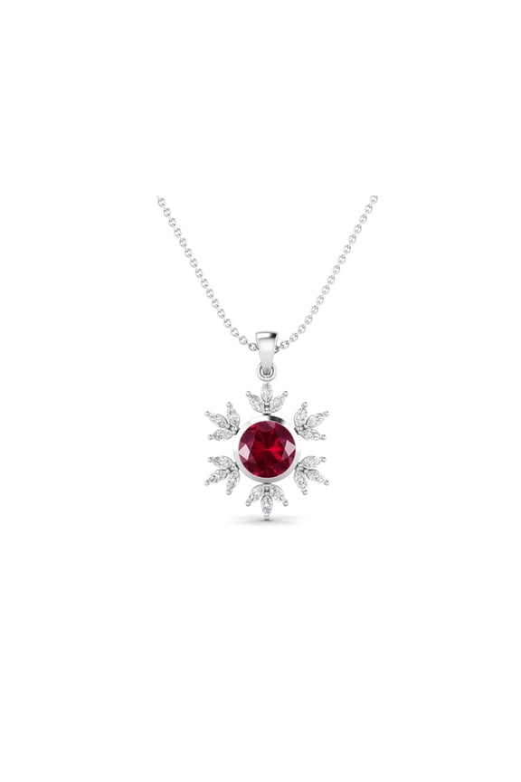 925 Sterling Silver 10MM Round Ruby Elegant Flower Women Valentines Day Gifts Necklace