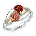 thumbnail image 1 of Gem Stone King 925 Sterling Silver and 10k Yellow Gold Ecstasy Mystic Topaz Red Garnet and White Lab Grown Diamond 2 Stone Engagement Ring for Women (2.04 Cttw, Round 5MM, Gemstone, Size 8), 1 of 4