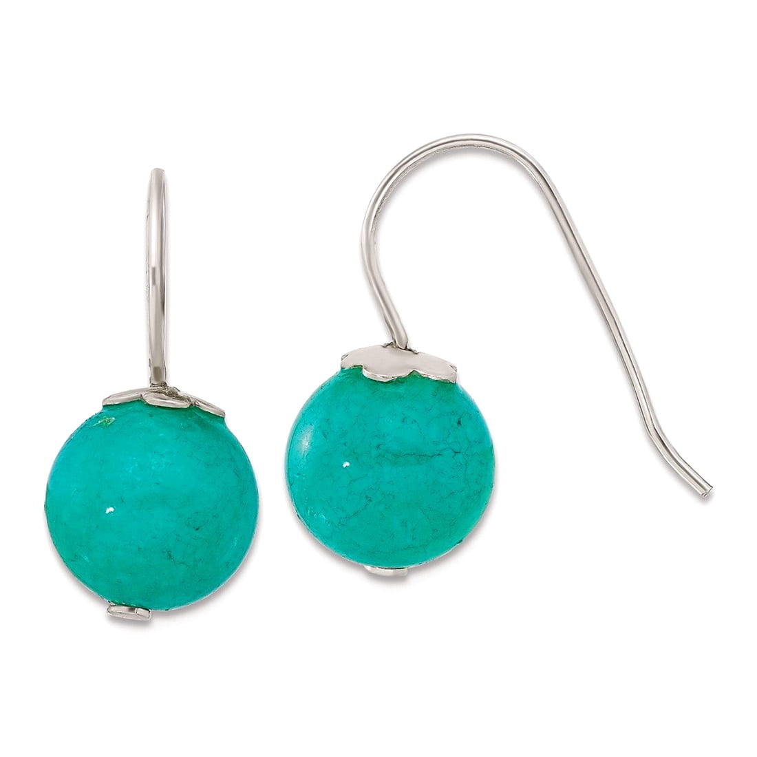 925 Sterling Silver 10mm Blue Green Dyed Jade Shepherd Hook Earrings 21x10mm Wide Stud Earring for Women